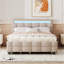Grand lit plateforme tapissier avec structure à DEL, lit gigogne simple TG et 2 tiroirs, tissu en lin-599824351