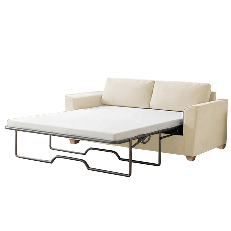 Latitude Run Velvet Queen Pull Out Sleeper Loveseat with Memory Foam Mattress, 30” H x 71” W x 28” D, Beige