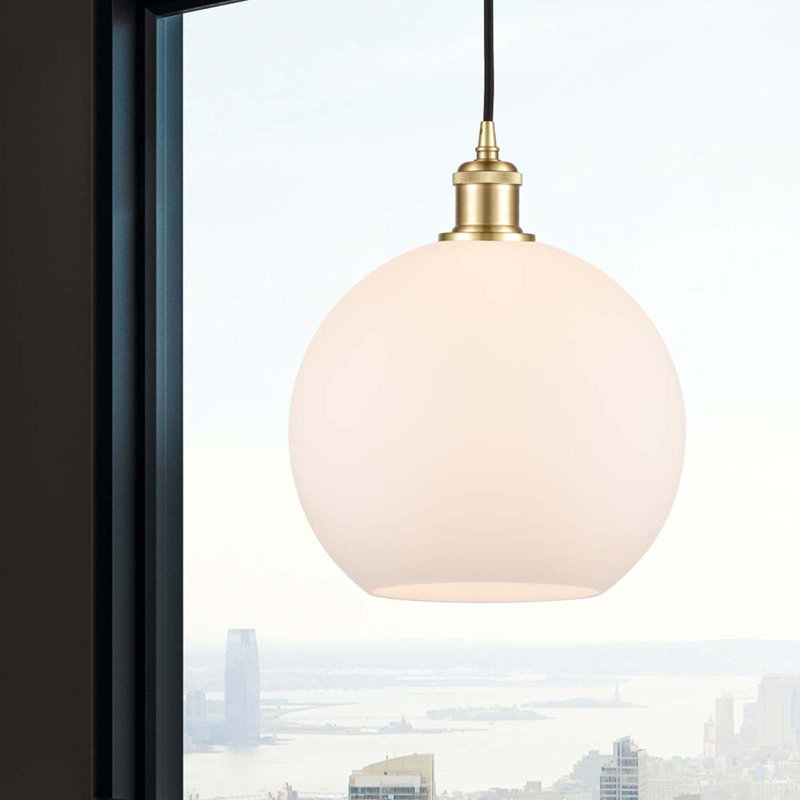 Luminaire suspendu sphère 1 lumière Baptista, Ampoule DEL 6 watts Vinage, Blanc mat, Or satiné