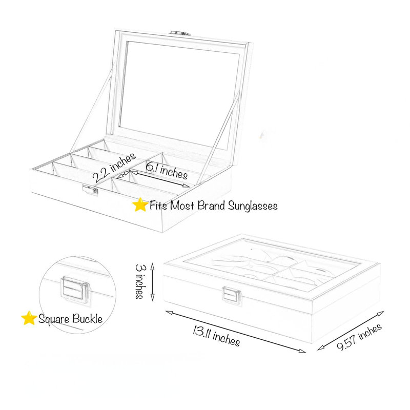 Organisateur de lunettes à 8 fentes pour lunettes de soleil - boîte de rangement en similicuir pour hommes, lunettes pour femmes, blanc