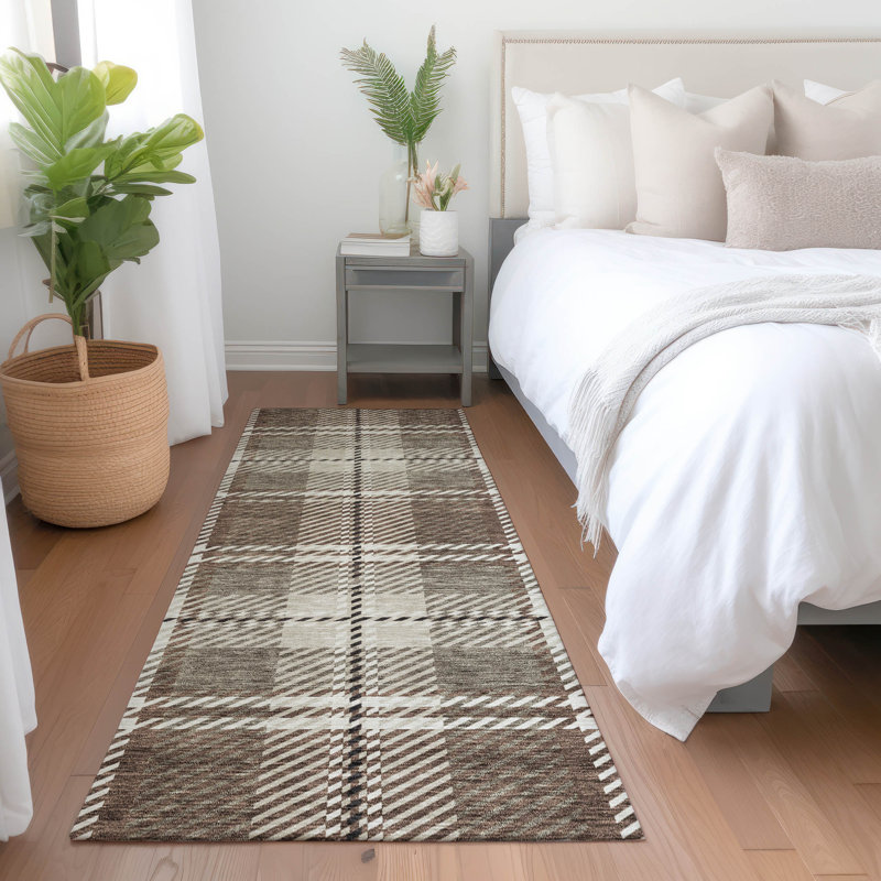 Tapis brun Prisco lavable à la machine de qualité supérieure, Tapis de couloir 2 pi 3 po x 7 pi 6 po
