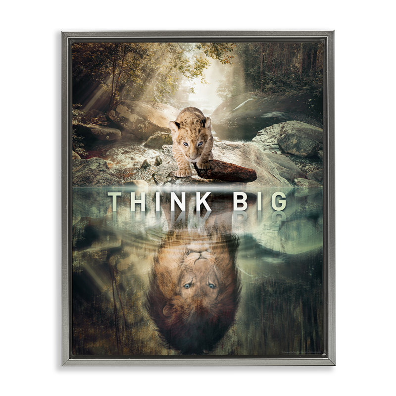 «Think Big Lion & Cub», art mural encadré flottant par Reinders, H 31 po x l 25 po, Cadre flottant gris lustré
