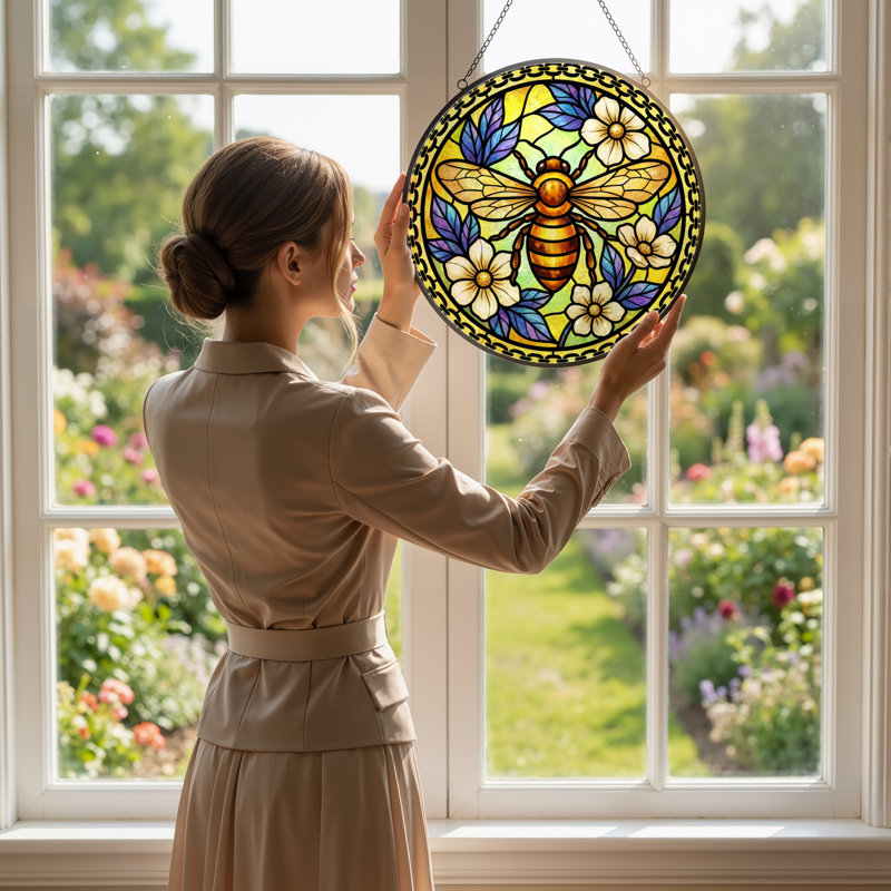 Vitrail de fenêtre en verre coloré H 7,8 po, H 7,8 po x l 7,8 po