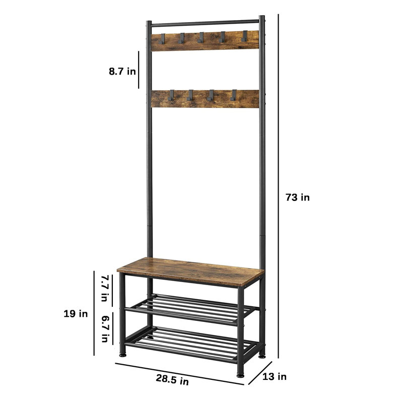 Kinston Hall Tree 28.5'' Wide with Bench and Shoe Storage, Rustic Brown