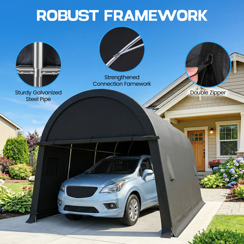 Abri d'auto 12 po x 20,10 x 20,10 x 15 pi, H 108 po x l 177 po x P 118 po