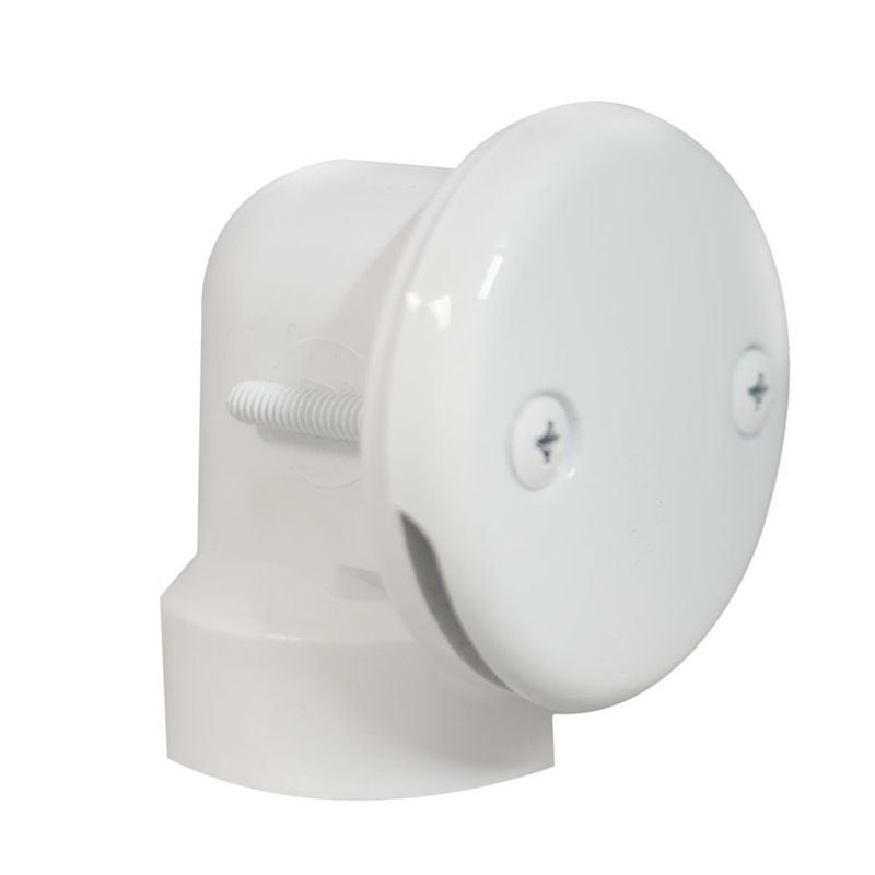 14" White Polypropylene Twist & Close Bathtub Leg Drain Assembly with 2-Hole Overflow, Powder Coat White