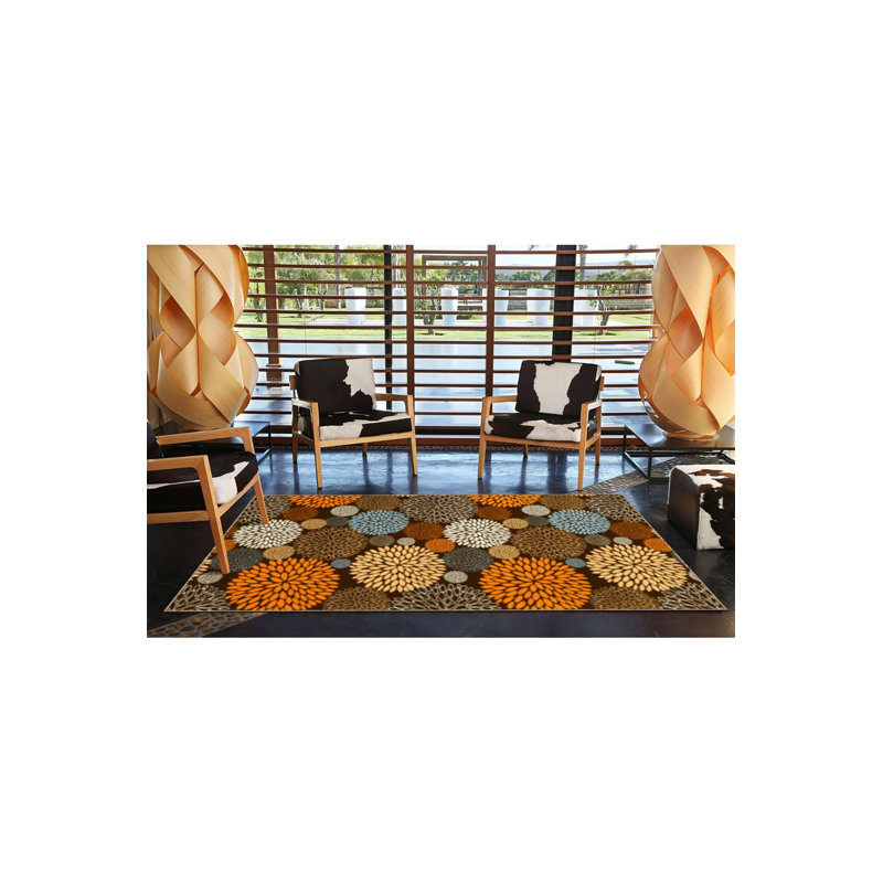 Tapis décoratif multicolore à motif floral floral et lavable à la machine, Rectangle 2 pi 6 po x 4 pi 11 po