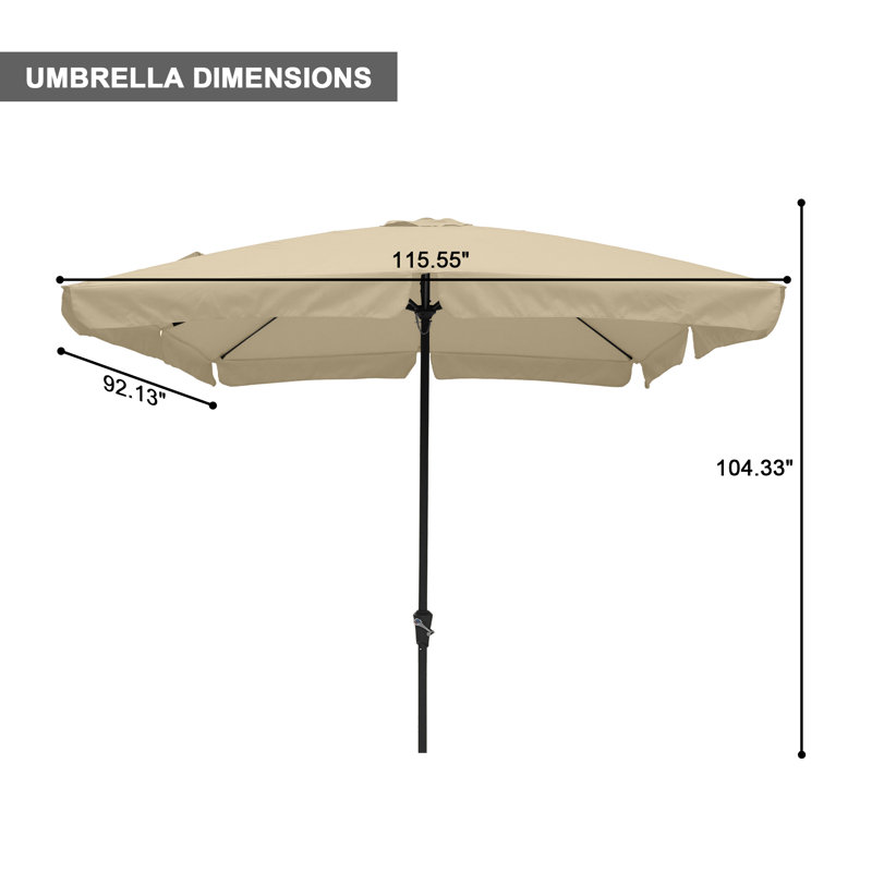 Latitude Run® 10' x 8' Patio Square Market Umbrella with Skirted Canopy With Base, Beige