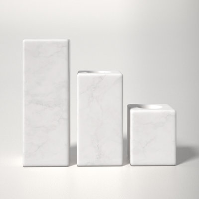 Matheson Set Of 3 White Marble Taper Candle Holders -  AllModern, 601FD3FB3D9348599E10571100E1A1C8