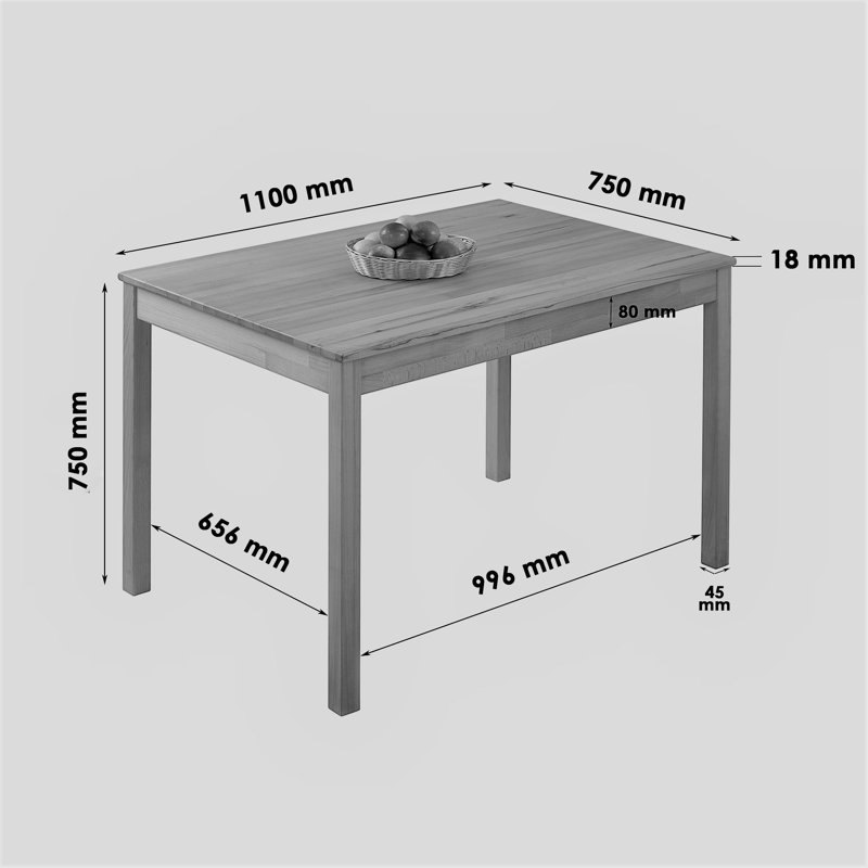 Sabian Rectangular Dining Table, 75cm H x 110cm W x 75cm D, Grey
