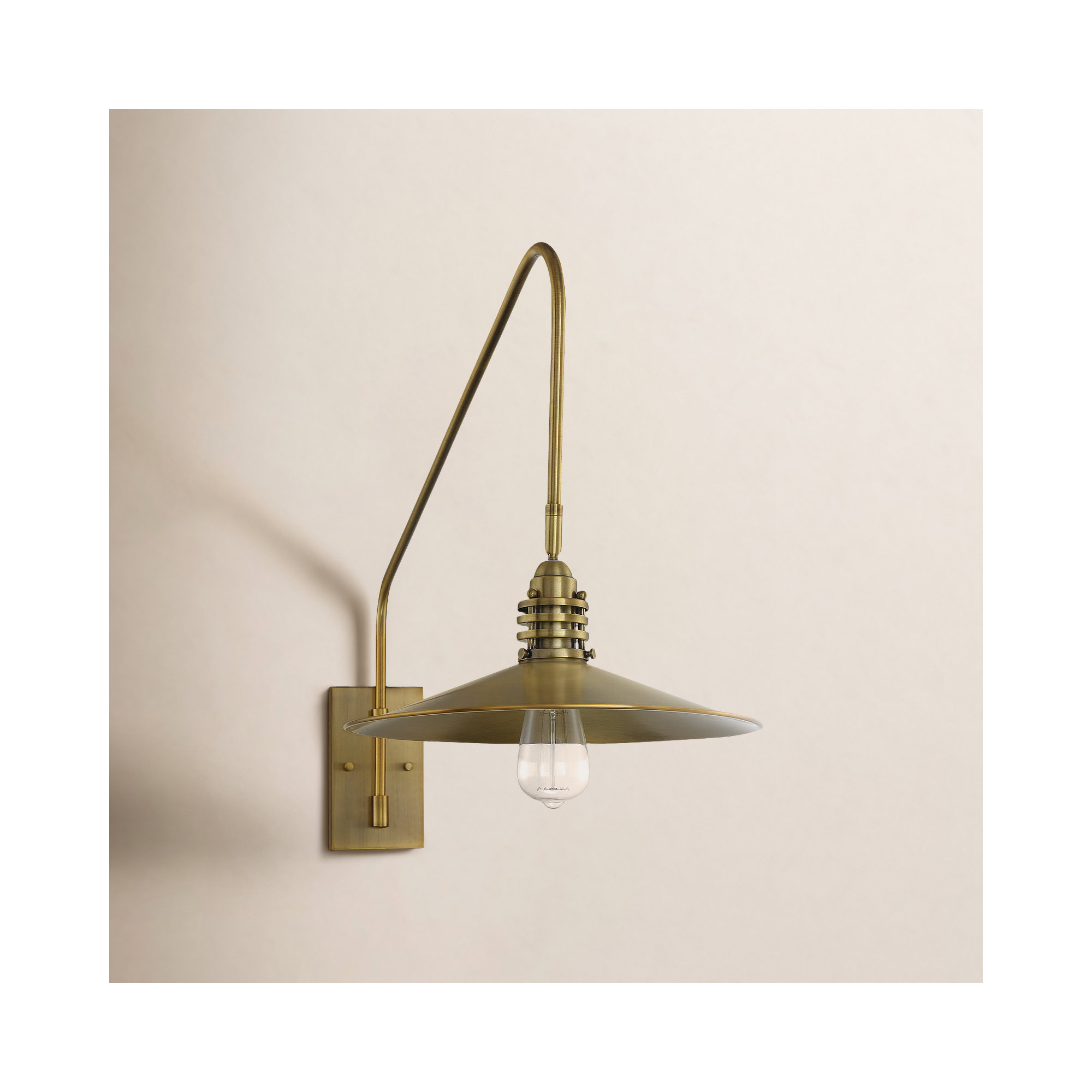 Single Light Steel Dimmable Armed Sconce, Warm Brass