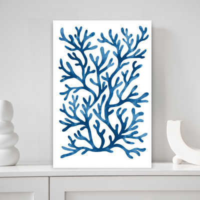 Aquarelle, bleu, corail, abstrait, contemporain, bord de mer, nature, art mural