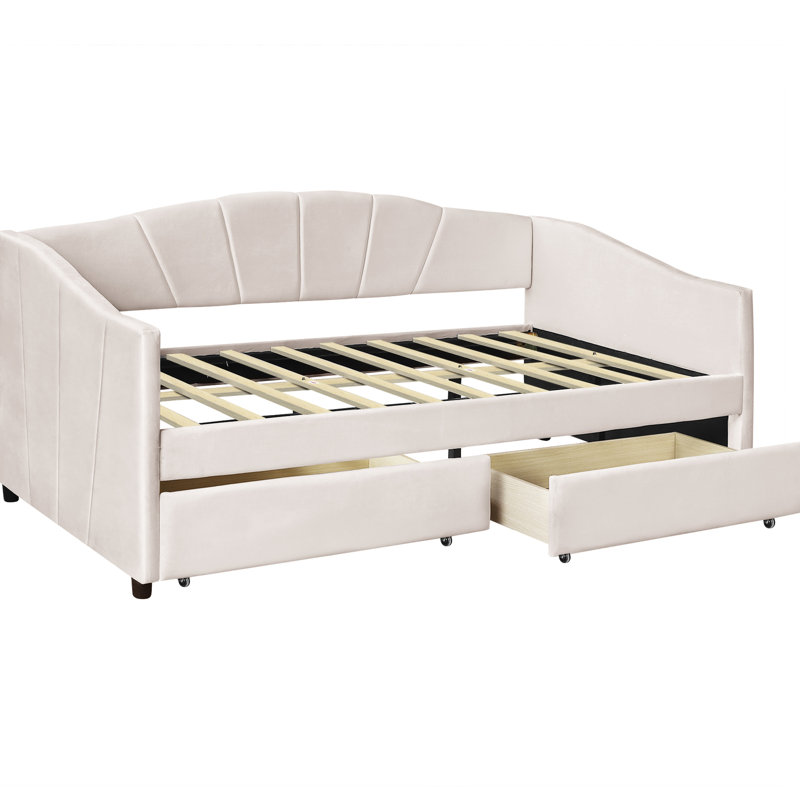 Lit de jour simple avec deux tiroirs en beige - Créez une chambre à coucher élégante et fonctionnelle dans votre maison