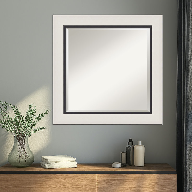 Ellie Beveled Framed Wall Mirror, 25.5" x 25.5", Silver Black