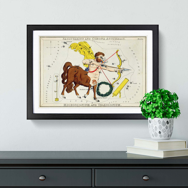 Astronomical Zodiac Chart Of The Sagittarius - Single Picture Frame Painting, Black, 24cm H x 33cm W x 2cm D