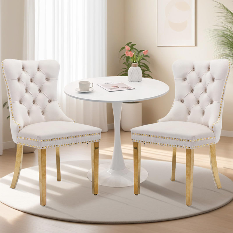 Round Dining Table Sets with 2 chairs, White, White/Gold