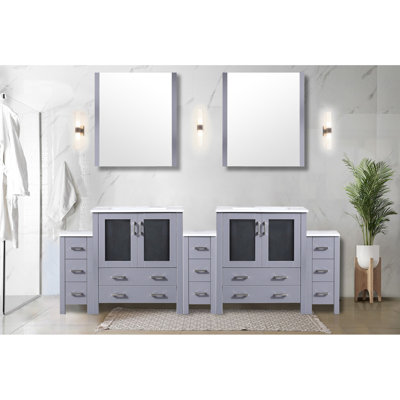 96 In. Wide Dark Grey Double Bath Vanity With Side Cabinets, Ceramic Top, Mirrors, And Ample Drawer Space Of Grey, W X 18.25 D, White Effortless - Opening Soft Close