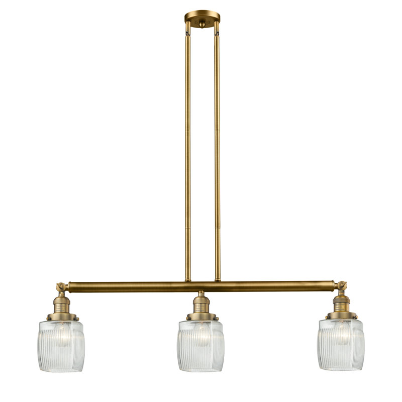 Luminaire suspendu linéaire à 3 lumières pour îlot de cuisine Saroyan, Nickel poli, Transparent, Ampoule non incluse