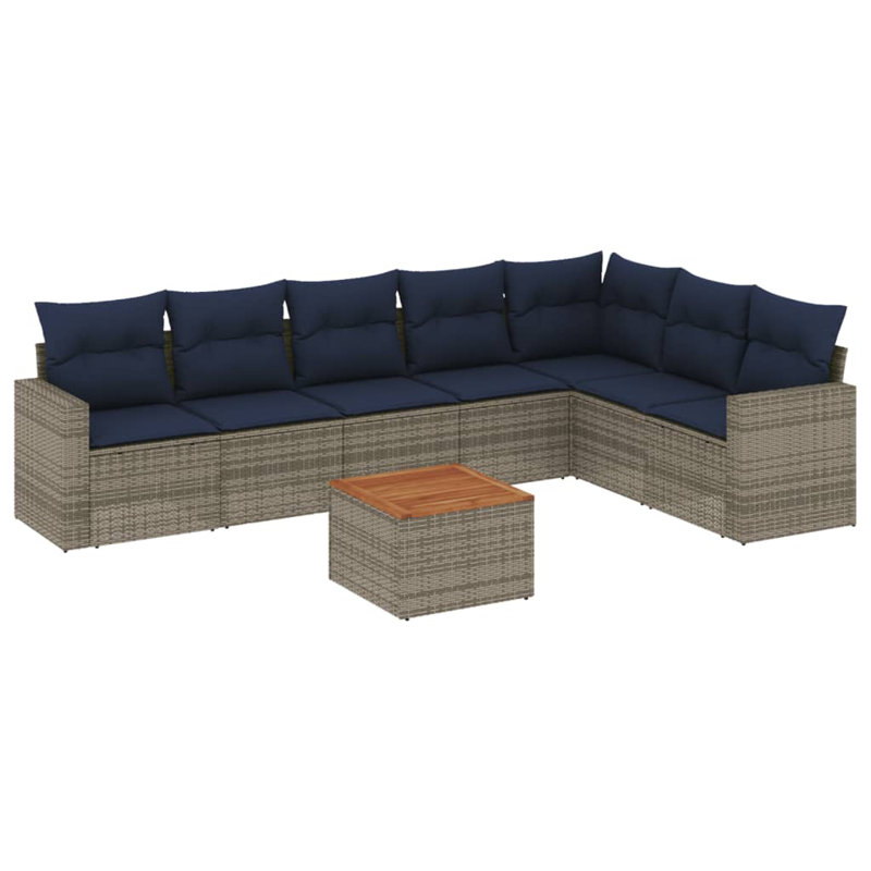 Ensemble de canapé de patio 8 pièces avec coussins en rotin de polyester, Gris, Marine