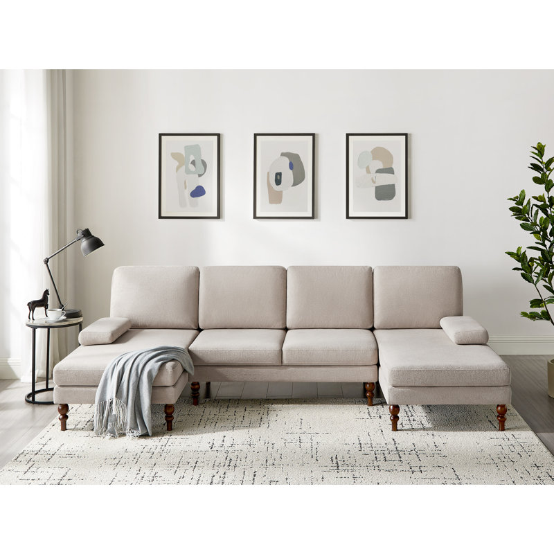 105.5'' U-Shape Upholstered Terry Sectional Sofa, Camel Polyester