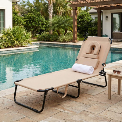 Foldable Face Down Outdoor Tanning Chair With Breathable Face Hole And 3 Removable Soft Pillows For Beach Poolside Backyard Sunbathing Use