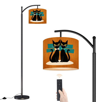 Paire de chats arc stylisés et paire de nœuds papillons noirs rétro avec lampes à DEL minimalistes avec télécommande DEL Abat-jour réglables Hautes lampes pour lire Bureau Salon