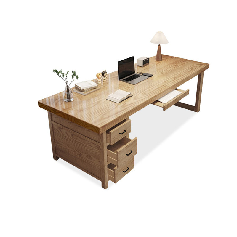 Bureaux rectangulaires en bois massif brun, Retour à gauche, 29.53" H x 62.99" W x 27.56" D