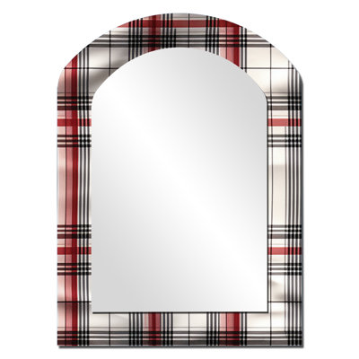 Rustic Farmhouse Plaid - Plaid Asymmetrical Unique Wall Mirror, Vintage Arch Mirror, Printed Metal Art