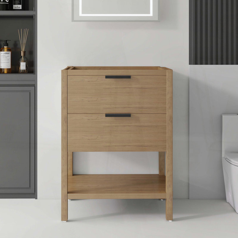 Freestanding Bathroom Vanity Cabinet Only with Soft-Close Double Drawers and Spacious Interior Storage, Oak