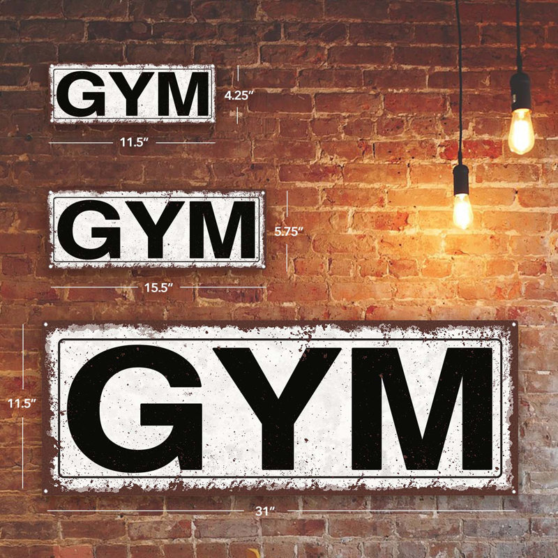 Enseigne en métal Gym, H 5,75 po x l 15,5 po x P 0,04 po