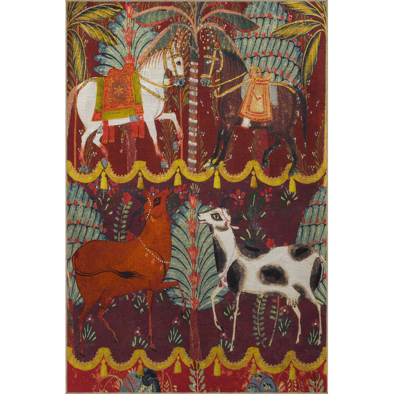 Tapis décoratif multicolore à motif de cheval et de cerf sur le thème du carnaval