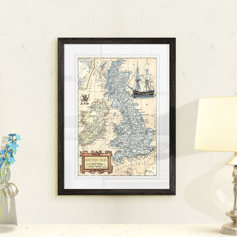 «British Isles Map» par Paul Cezanne - reproduction d'art encadrée, Impression encadrée ébène, H 32 po x l 44 po x 1,25 po