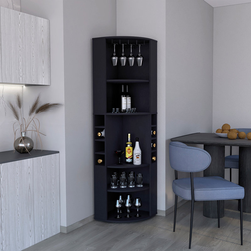 Bar 71 "avec cinq tablettes, huit casiers à bouteilles et verres à pied, noir, Black