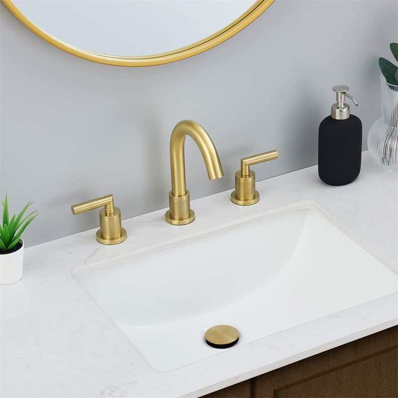 Widespread 2-handle Bathroom Faucet with Drain Assembly, Brushed Gold