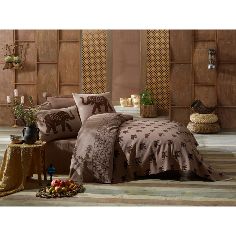 Cotton Bedding, Brown/Light Brown, 61" x 79" Bedspread