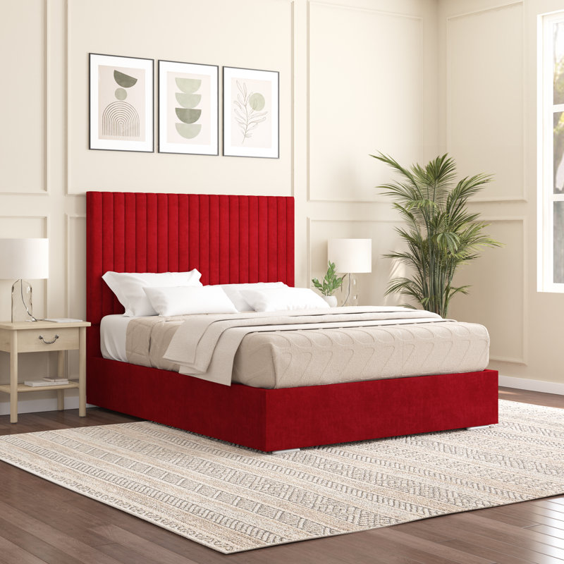 Aidean Upholstered Bed Frame, Double (4'6), Red