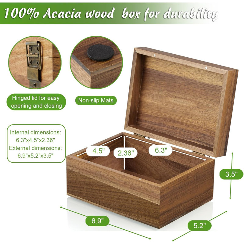 Boîte à souvenirs, boîte à souvenirs en bois d'acacia avec couvercles à charnières