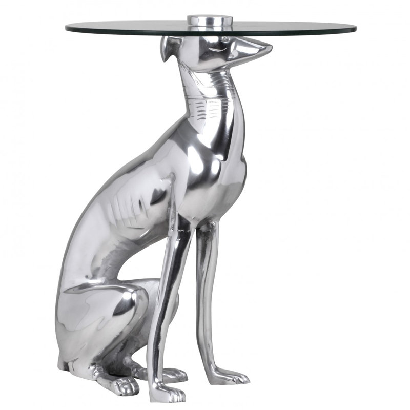 Glass Top Figurine End Table, Matt brushed nickel