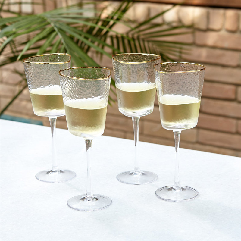Hammered Wine Glass-Clear w/Gold Rim