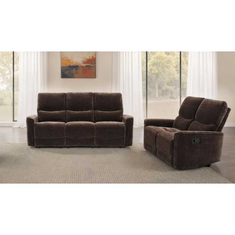 Ensemble de canapé inclinable rembourré 2 pièces Navarro, Brun, 2 Pieces: Sofa, Loveseat