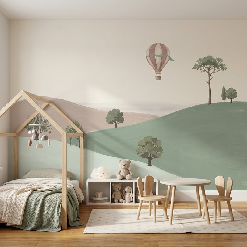Papier peint montgolfière, fresque murale de montagne et de collines ondulantes, 160"x108", Peel and Stick