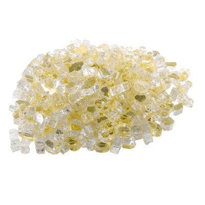 Fire Glass, 10 LBS / 4.5 KG High-Temperature Resistant Fireplace Rocks, 1/2-Inch / 12.7 mm Reflective & Smokeless Firepit Glass Rock, High Luster Stone Landscaping for Fire Pit Table, Gold