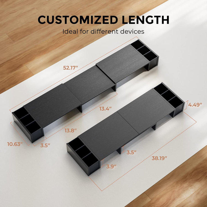Dual Monitor Stand, Laptop Stand With Storage Accessories Slots, Length And Angle Adjustable, Ergonomic Viewing Height
