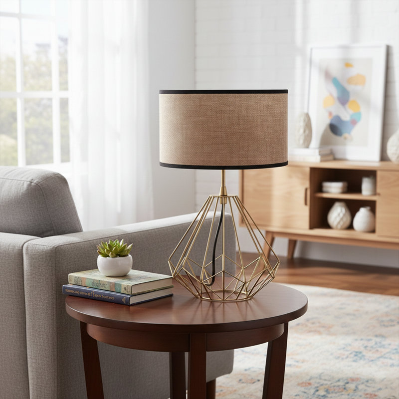 Lampe de table Valerius, Or brossé, Beige clair