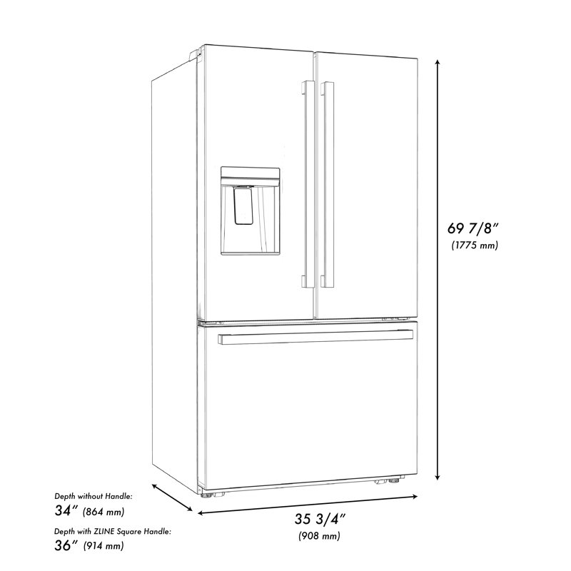 ZLINE Autograph 36 in. 28.9 cu. ft. Standard-Depth Refrigerator with Matte Black Modern Handles