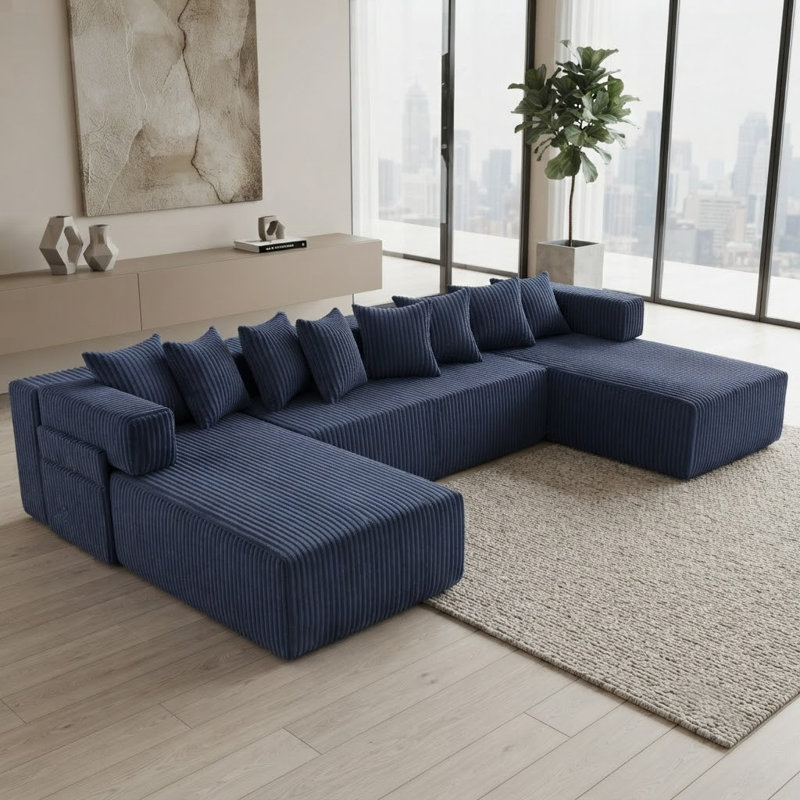 Canapé modulaire à compression profonde, Bleu