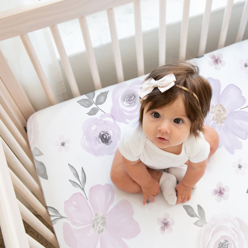 Watercolor Floral Lavender and Grey Fitted Crib Sheet by Sweet Jojo Designs