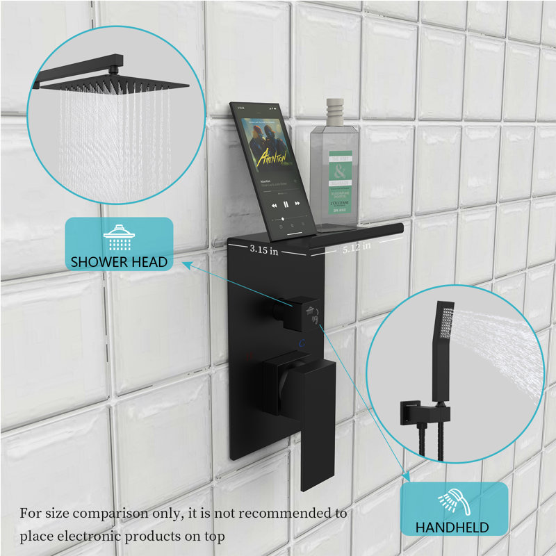 Diverter Complete Shower System with Rough-in Valve, Matte Black
