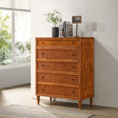 Ingraham Solid Wood Rattan 5-Drawer Chest