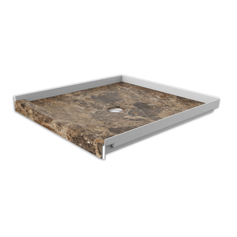 FlexStone® 36"W x 36"D Alcove Shower Base with Center Drain in Breccia Paradiso, Breccia Paradiso